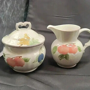 Mikasa country classics fruit panorama Cream and Sugar bowl.